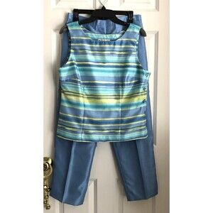 DRESSBARN WOMEN'S SUIT PANTS SIZE 10 BLOUSE TOP MULTICOLOR SLEEVELESS BUTTONS